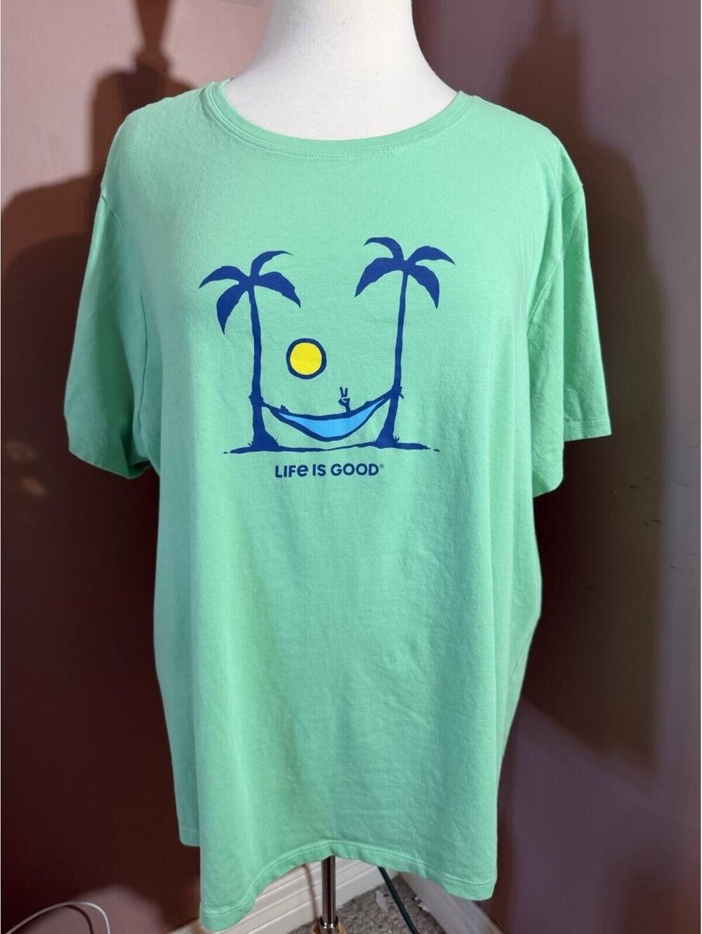 Life Is Good Peace Out Beach T Shirt Womens XXXL Green Palm Trees Cotton